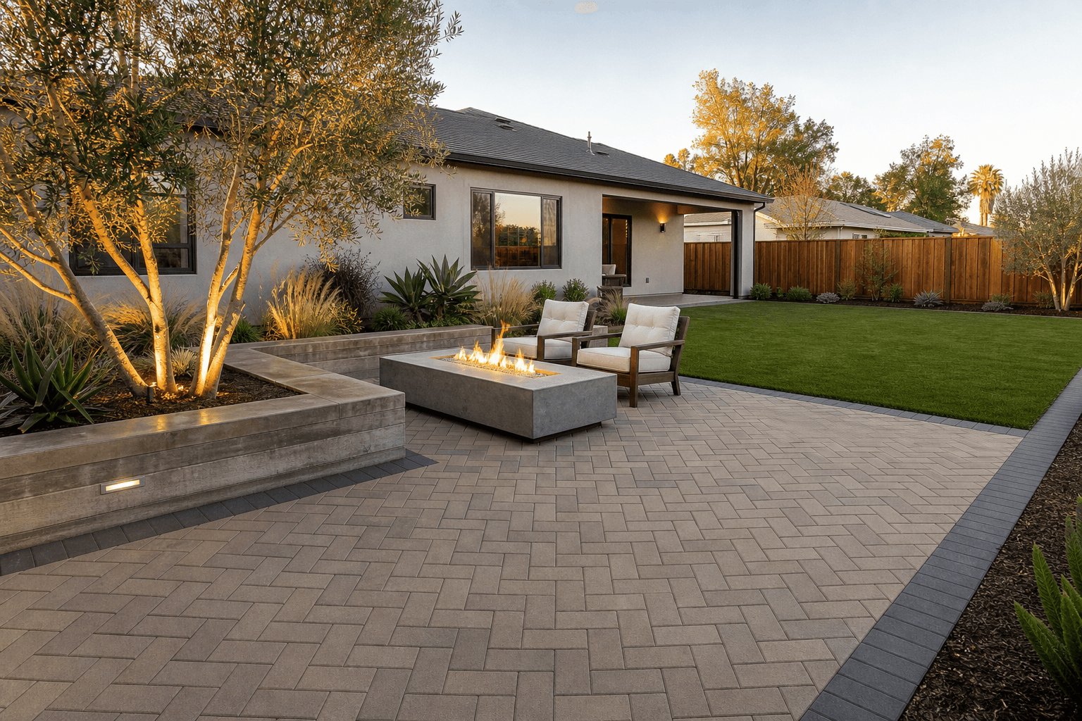 Paver patio + turf backyard · Rocklin